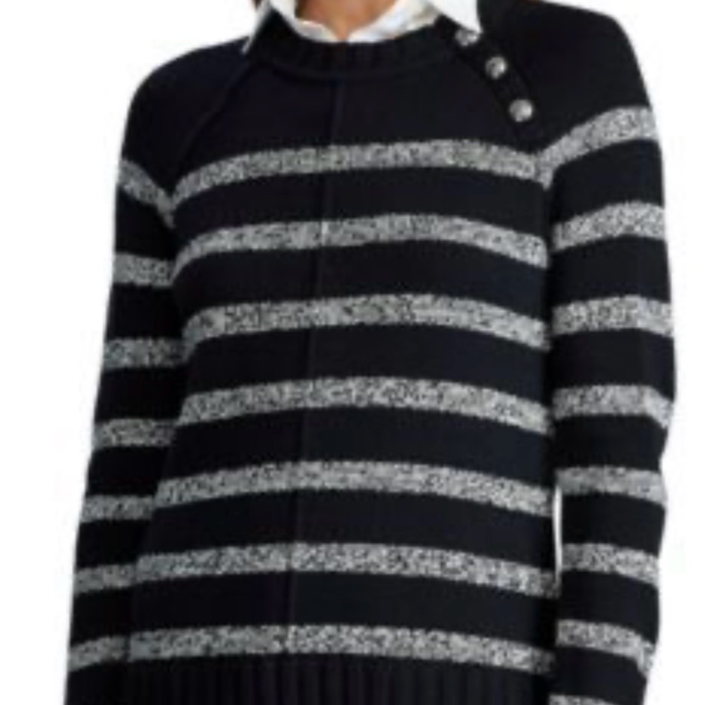 Ralph Lauren layered cotton blend pullover sweater black white striped size s/p